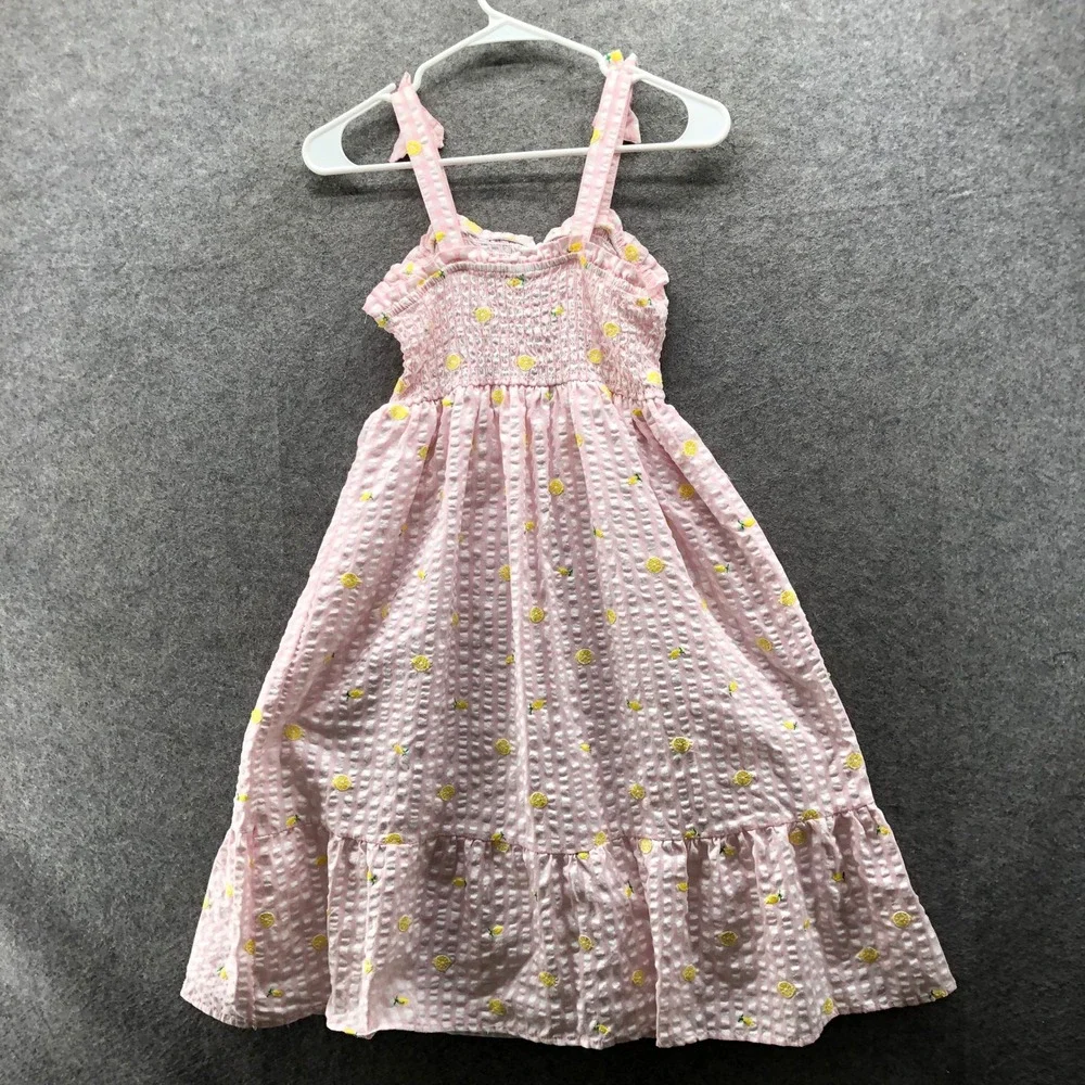 Btween Girls Size 12 Smocked Seersucker Maxi Dress Pink Gingham Lemon Pineapple